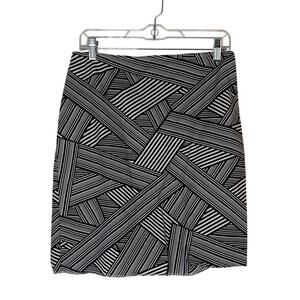 Worth New York Black & White Geometric Stretch Cotton Pencil Mini Skirt Size 10